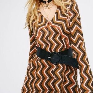 Free People Crochet Chevron Long sleeve Midi dress